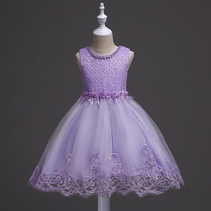 DreamHigh Flower Girl's Floral-Embroidered Pearl Embellished Evening Dress Up Purple - 4Y - Image 2